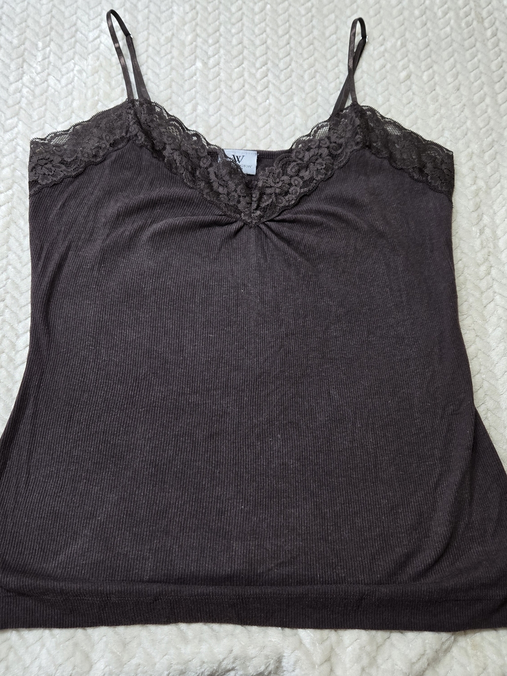 Worthington Chocolate Brown Lace-Trim Ribbed Camisole